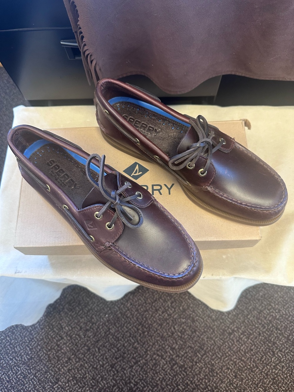 Sperry Men’s Burgundy Leather Boat Shoes with Dark Laces